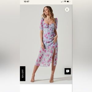 ASTR Floral Front Slit Milkmaid Midi Dress
